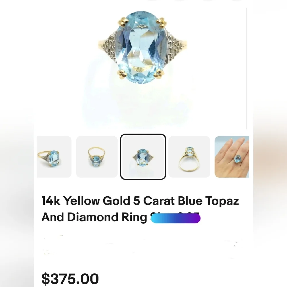 Elegant Vintage 5 Carat Blue Topaz, Diamond & 14k Gold Women's Ring
